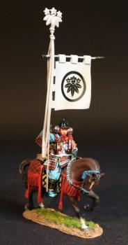 Image of Standard Bearer, The Minamoto Clan, The Gempei War, 1180-1185--single mounted figure with white standard #53440