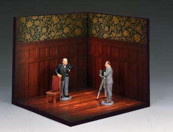 Image of "Churchill & The Roaring Lion”--camera, chair, room, & two figures (Churchill and Yousuf Karsh) #53503