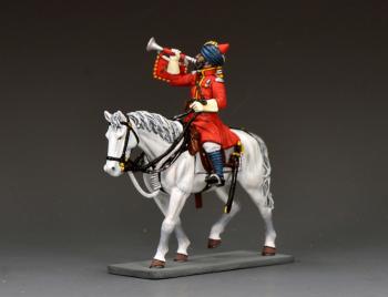 Image of Sam Browne's Cavalry Mounted Lance Daffadar Bugler--single mounted figure blowing bugle #53511