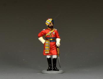 Image of Sam Browne's Cavalry Dismounted Risaldar-Major--single standing figure leaning hand on hilt #53512