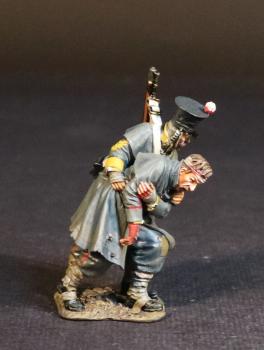 Two Infantrymen (#1), The 44th (East Essex) Regiment of Foot, The Last Stand at Gandamak, 1842--two figures on single base (caped standing supporting infantryman with bandaged head & bloody hand) #53523