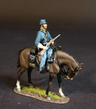 Cavalry Trooper, Union Cavalry Corps, The Army of the Potomac, The Battle of Brandy Station, June 9th, 1863, ACW, 1861-1865--single mounted figure on walking dark brown horse (carbine held across saddle) #53549