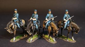 Four Cavalry Troopers, Union Cavalry Corps, The Army of the Potomac, The Battle of Brandy Station, June 9th, 1863, ACW, 1861-1865--four mounted figures on walking horses (multiple colors) (carbine held across saddle) #53550
