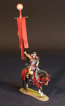 Standard Bearer, The Taira Clan, The Gempei War, 1180-1185--single mounted figure with thin red standard raised high #53555
