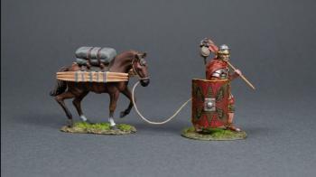 Roman Legionary with Red Shield Leading a Pony (A)--single figure toting his gear on a furca and leading a fully laden pony #53608