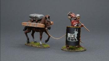 Roman Legionary with 9th Legion Black Shield Leading a Pony (B)--single figure toting his gear on a furca and leading a fully laden pony #53609
