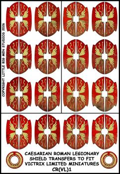 28mm Caesarian Roman Legionary Shield Transfers to fit Victrix Limited Miniatures CR(VL)1--sixteen 28mm Caesarian Roman shield transfers for Victrix range of Caesarian Romans--Special Order:  Takes 2 to 3 weeks #53633