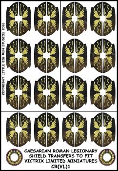 28mm Caesarian Roman Legionary Shield Transfers to fit Victrix Limited Miniatures CR(VL)2--sixteen 28mm Caesarian Roman shield transfers for Victrix range of Caesarian Romans--Special Order:  Takes 2 to 3 weeks #53634