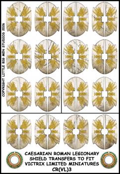 28mm Caesarian Roman Legionary Shield Transfers to fit Victrix Limited Miniatures CR(VL)3--sixteen 28mm Caesarian Roman shield transfers for Victrix range of Caesarian Romans--Special Order:  Takes 2 to 3 weeks #53635