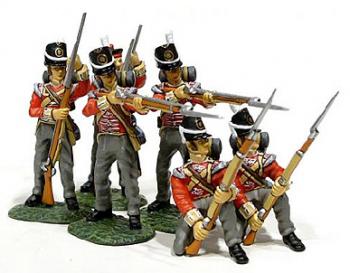 Six Infantrymen (2 loading, 2 firing, 2 kneeling to repel), 1st Battalion, 3rd Regiment of Foot (The Buffs), British Army--six figures--RETIRED--LAST TWO!! #1428