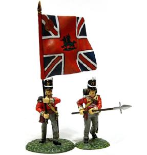 Officer with Kings Colour and N.C.O., 1st Battalion, 3rd Regiment of Foot (The Buffs), British Army--two figures--RETIRED--LAST ONE!! #1431