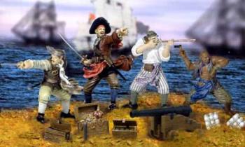 18th C. Caribbean Pirates set #1 includes 4 figures plus accessories - ONE AVAILABLE!  18th C. Caribbean Pirates set #1 includes 4 figures plus accessories - ONE AVAILABLE!  #12916