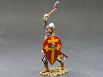 Image of Knight Attacking with Shield and Axe over Head--single figure--RETIRED. ONE AVAILABLE!