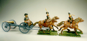 Cannon with Limber and a Four-Horse Team, Royal Horse Artillery, British Army--two mounted figures, two seated figures, cannon, limber, four horses, chains--RETIRED--LAST ONE!! #1524