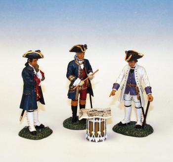 Image of French General Montcalm with 2 senior officers & map on drum--three figures and map on drum--RETIRED--LAST ONE!!