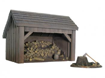 Image of Wood Shed with Stump and Axe--1 building--RETIRED--LAST ONE!!