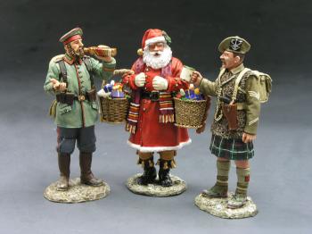 Christmas Truce 1914 Santa with a German Soldier and a British Highlander--three figures--RETIRED. #14689