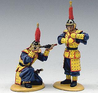 Image of Making Ready to Battle--two ancient Chinese soldier figures
