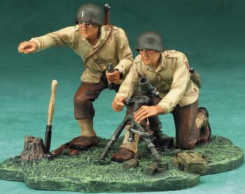 Image of U.S. Big Red One Mortar Team--two figures on single base--RETIRED--LAST ONE!!