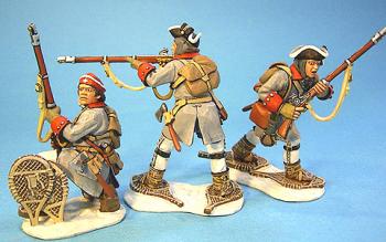 Image of French Regulars Skirmishing, Regiment de La Reine, Battle on Snowshoes, 1758--three figures--RETIRED--LAST ONE!!