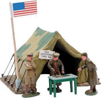 Image of U.S. Leaders Scene--three WWI-era figures, tent, flag, accessories--RETIRED--LAST ONE!!