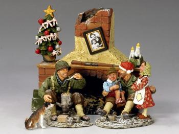 Image of Last Christmas of The War--Soldiers and Children seated in front of a fireplace--RETIRED--LAST FOUR!!