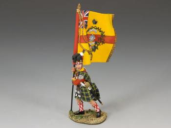 Image of Gordon Highlander Officer with King's Color--single figure with flag