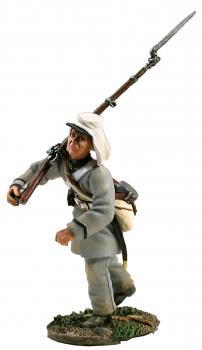 Image of Confederate Advancing at Right Shoulder Shift in Frock Coat with Havelock No.1--single figure--RETIRED--LAST ONE!! Image of Confederate Advancing at Right Shoulder Shift in Frock Coat with Havelock No.1--single figure--RETIRED--LAST ONE!!