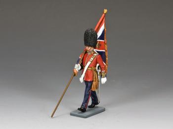 Image of British Guard, Marching Officer with King's Colour--single figure with flag