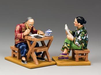 The Letter Writer Set--two seated figures--RETIRED. #27214