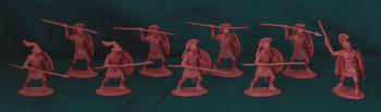 Classical Hoplites in Corinthian Helmets (Red)--nine unpainted plastic figures #29923