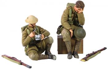 Life in the Trenches--1916-17 British Infantry Exhausted Seated with Box and Seated Eating--five pieces #31155