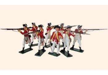 Image of British 10th Regiment Infantry, AWI 1775-1783--contains Officer, Corporal, and six Privates Firing