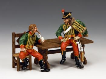 The Conversation--two seated French Hussars with table and chair--RETIRED--LAST THREE!! #33373