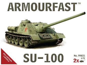 Image of SU-100 Tank Destroyer--two unpainted unassembled 1:72 scale plastic tanks