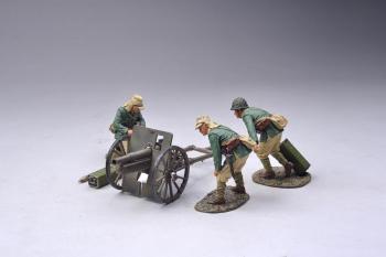 Image of Type 41 75mm Japanese artillery cannon with 3 man crew (mixed green/khaki uniforms and a brown/green camouflage colour cannon)--RETIRED--LAST ONE!!