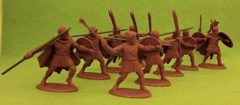 Agrianian Infantry--1 Macedonian officer + 8 Agrianian with 6 javelineers and 2 slingers, with option for sword action poses--nine figures #34218