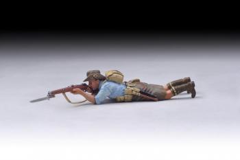 Image of Australian Lying Down Rifleman with small backpack takes aim (blue/grey shirt)--single figure--RETIRED--LAST TWO!!