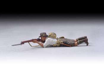 Image of Australian Lying Down Rifleman with small backpack takes aim (white shirt)--single figure--RETIRED--LAST ONE!!