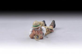 Image of British Lying Down Rifleman with small backpack takes aim (white shirt)--single figure--RETIRED--LAST TWO!!