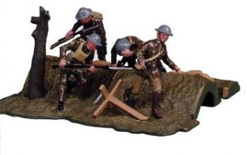 "Over the Top!"--British Trench with Officer, Sergeant, and Two Men--four figures on single scenic base & trench--RETIRED--LAST ONE!! #4691