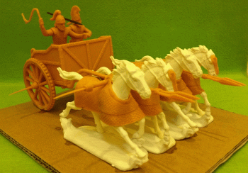 Persian Scythed Chariot--single plastic chariot with four-horse team, driver, & escort #35408