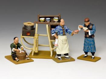The Wonton Seller--three figures and wonton stand #35862