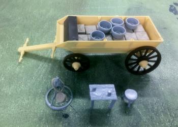 Image of Supply Wagon #4 Rel Wagon and Marx Civil War era boxes, pans, etc.