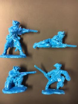 Image of British Infantry at Culloden 1746 Set #2--four figures (molded in blue for French or Americans)--SIX IN STOCK.