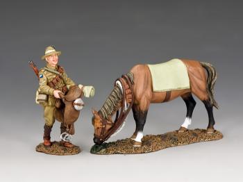 Image of Preparing to Saddle-Up--single dismounted Australian Light Horseman and horse--RETIRED--LAST ONE!!