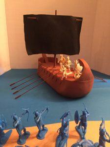 Ancient Warship (17 in. long x 12 in high x 5 in. wide)--foam ship with twelve plastic oars and sail #37631