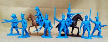 Napoleonic French Line Infantry Officers--eight figures and two horse figures in Blue plastic Napoleonic French Line Infantry Officers--eight figures and two horse figures in Blue plastic #37766