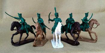 Napoleonic French Chasseurs (Mounted) with Officer--five mounted 54mm figures Napoleonic French Chasseurs (Mounted) with Officer--five mounted 54mm figures #37907
