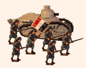 Image of Steadfast Renault FT17 Tank with Gun with six Tradition of London French infantry figures.
